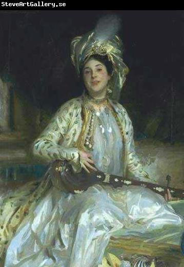 John Singer Sargent Sargent emphasized Almina Wertheimer exotic beauty in 1908 by dressing her en turquerie